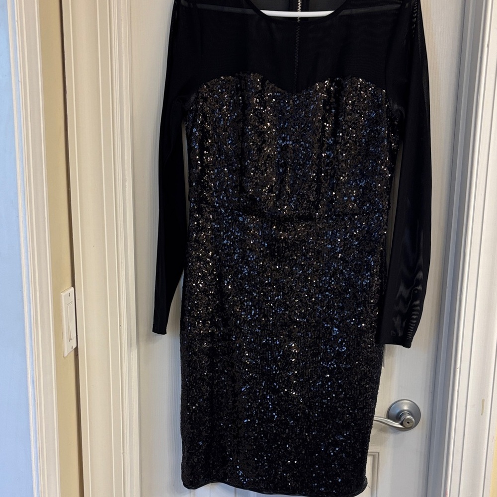 Black Sequin Long Sleeve Cocktail Dress